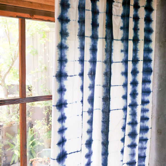 竹影 手工紮染藍染純棉窗簾門簾 原創設計天然草木染訂製成品窗簾 第2張的照片
