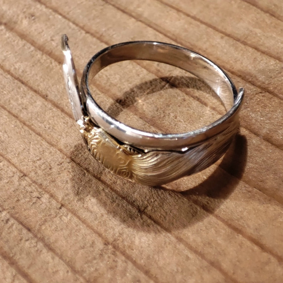 充滿日本美學的幸運符設計。古董銀製糖果牙籤重製戒指「鶴龜」_807 第6張的照片