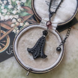 1900年代 アンティーク フレンチジェット 百合 ペンダント ネックレス