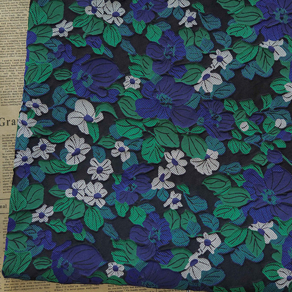 青緑色の立体感小花柄 ジャカード生地 [4003] 1枚目の画像
