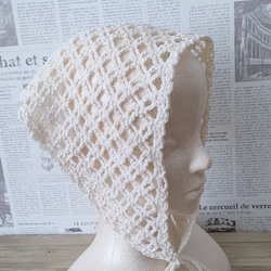バブーシュカ　大人　かわいい　スカーフ　ヘッドドレス　ヘアバンド　かぎ針編み　手編み　三角巾　バンダナ　クロシェ　カフェ 5枚目の画像