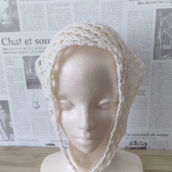 バブーシュカ　大人　かわいい　スカーフ　ヘッドドレス　ヘアバンド　かぎ針編み　手編み　三角巾　バンダナ　クロシェ　カフェ 2枚目の画像