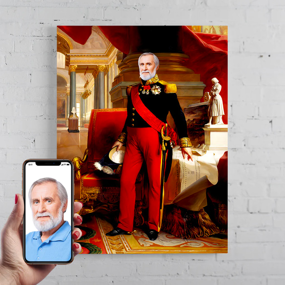 【オーダーメイド】写真からカスタムロイヤルキング天皇皇帝油絵スタイルの肖像画一点物 似顔絵 イラスト彼氏夫の贈り物誕生日 100%