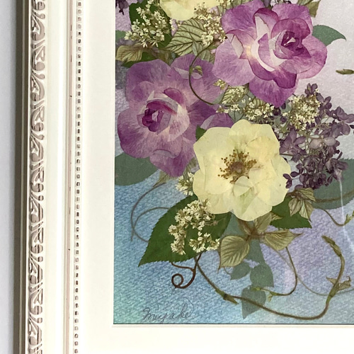 押し花 押し花額 押し花アート 縦長 バラ ピンク系のバラ 秋色 押し花 押し花額 押し花アート 縦長 バラ ピンク系のバラ 秋色