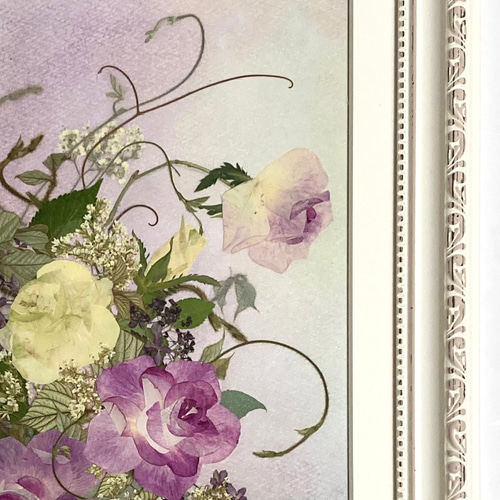押し花 押し花額 押し花アート 縦長 バラ ピンク系のバラ 秋色