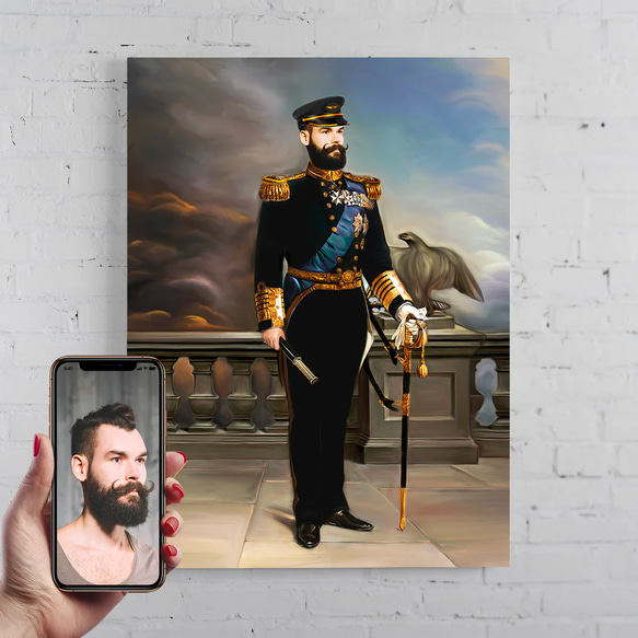 【オーダーメイド】写真からカスタムロイヤルキング天皇皇帝油絵スタイルの肖像画一点物 似顔絵 イラスト彼氏夫の贈り物誕生日 100%