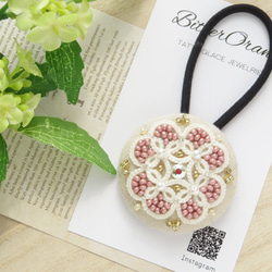 フラワーボタンビーズ刺繍ヘアゴム ＊