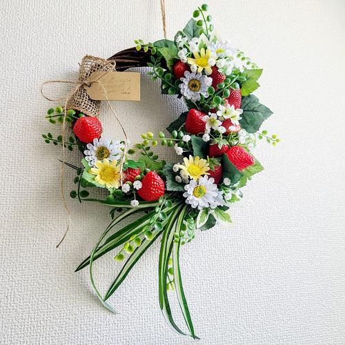 いちごFLOWERリース 小花MIX 玄関リース アーティフィシャルフラワー