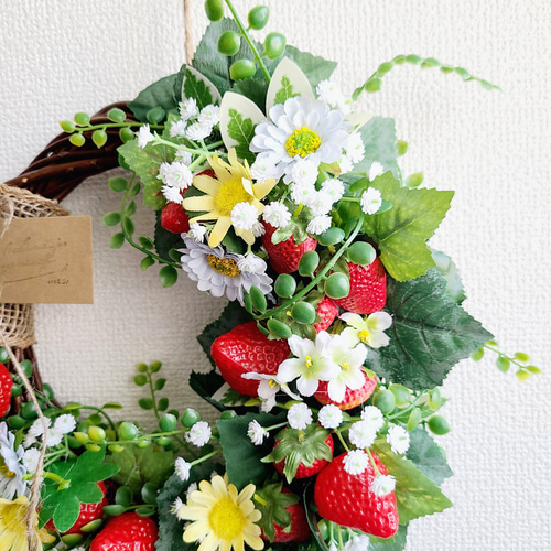 いちごFLOWERリース 小花MIX 玄関リース アーティフィシャル