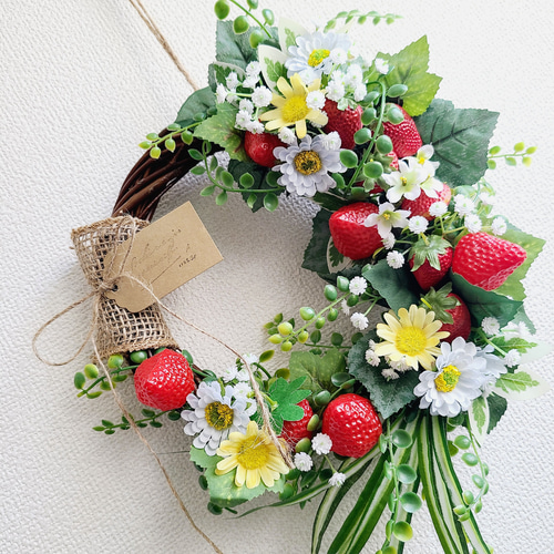 いちごFLOWERリース 小花MIX 玄関リース アーティフィシャル