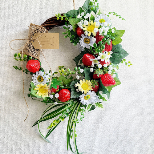 いちごFLOWERリース 小花MIX 玄関リース アーティフィシャルフラワー