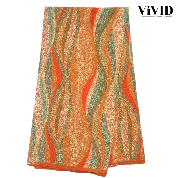 <ViVID>アフリカ布1 270cm×117cm オレンジ 水色 1枚目の画像