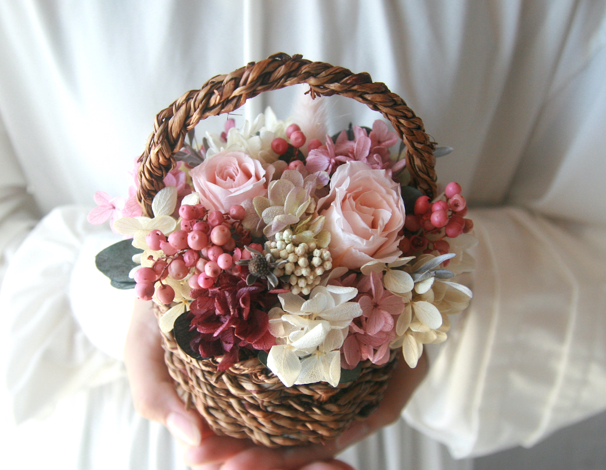 Flower basket (S) Antique pink -wine-