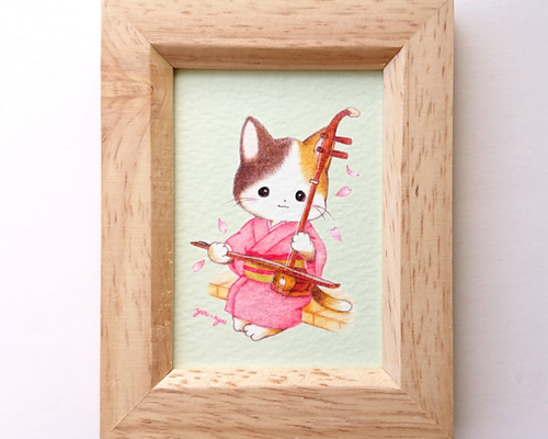複製ミニイラスト 「二胡ねこちゃん」 イラスト you-ryu 通販