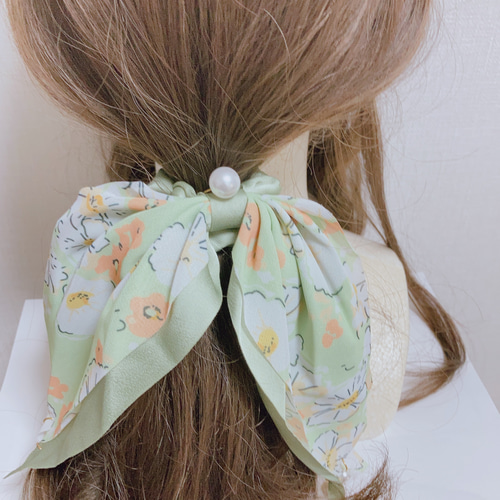 大人可愛い♡花柄︎✿ 大きめリボン シュシュ ヘアゴム シュシュ