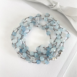 藍色混合立方體切割海藍寶石長項鍊（可改為玻璃繩） 第1張的照片