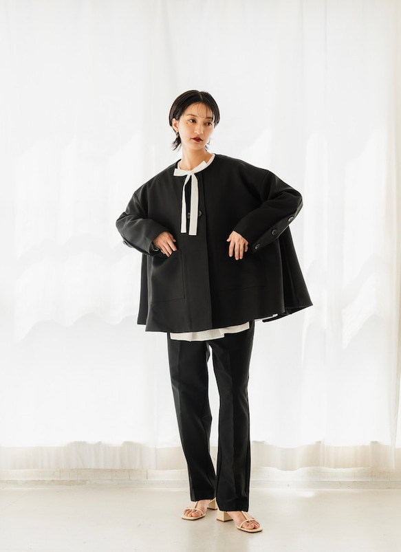 フレアジャケット　ブラック　sai　日本製　ストレスフリー　体型カバー　フレア　フリーサイズ　即納 8枚目の画像
