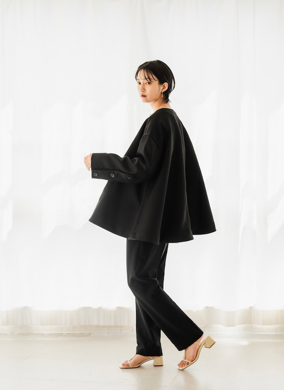 フレアジャケット　ブラック　sai　日本製　ストレスフリー　体型カバー　フレア　フリーサイズ　即納 10枚目の画像