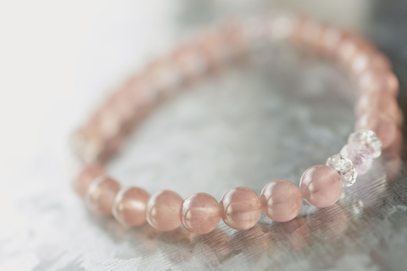 ☆プレミアムブレス☆宝石品質：ローズクォーツ：6.5ミリ