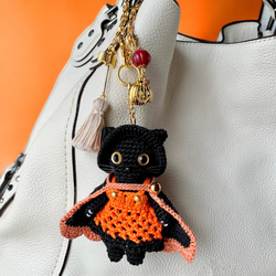 黒猫魔女のバッグチャーム 着せ替え ハロウィン とんがり帽子