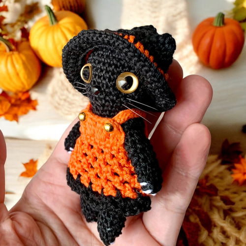 黒猫魔女のバッグチャーム 着せ替え ハロウィン とんがり帽子