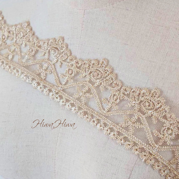 ※専用ページになります※チュールレースとシルクのボネ3点set※ロココリボン装飾 ゴールドラメ ロココ 刺繍チュールレース モチーフレース 3m レース