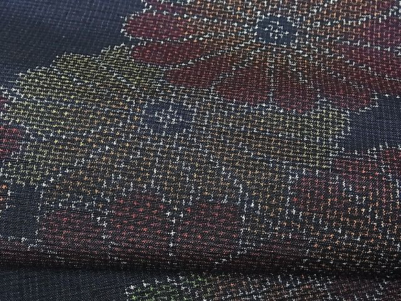 菊紋紺地と大島紬亀甲紺色でお作りいたしました大人の半幅帯です．t24 8枚目の画像