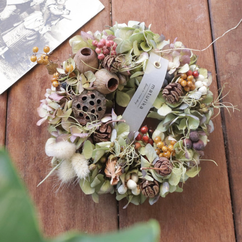 【専用】秋色紫陽花と木の実のリース 1fcb498691faf354dfa33ca1aab22e