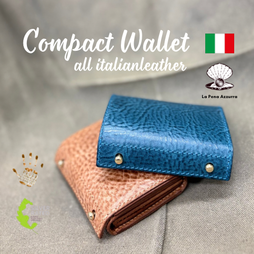 【 イタリアンレザー 】 ミニ財布 （ 黒 × 青 ）【ハンドメイド】 イタリアンレザー コンパクトウォレット［アラスカ 16色］ 二