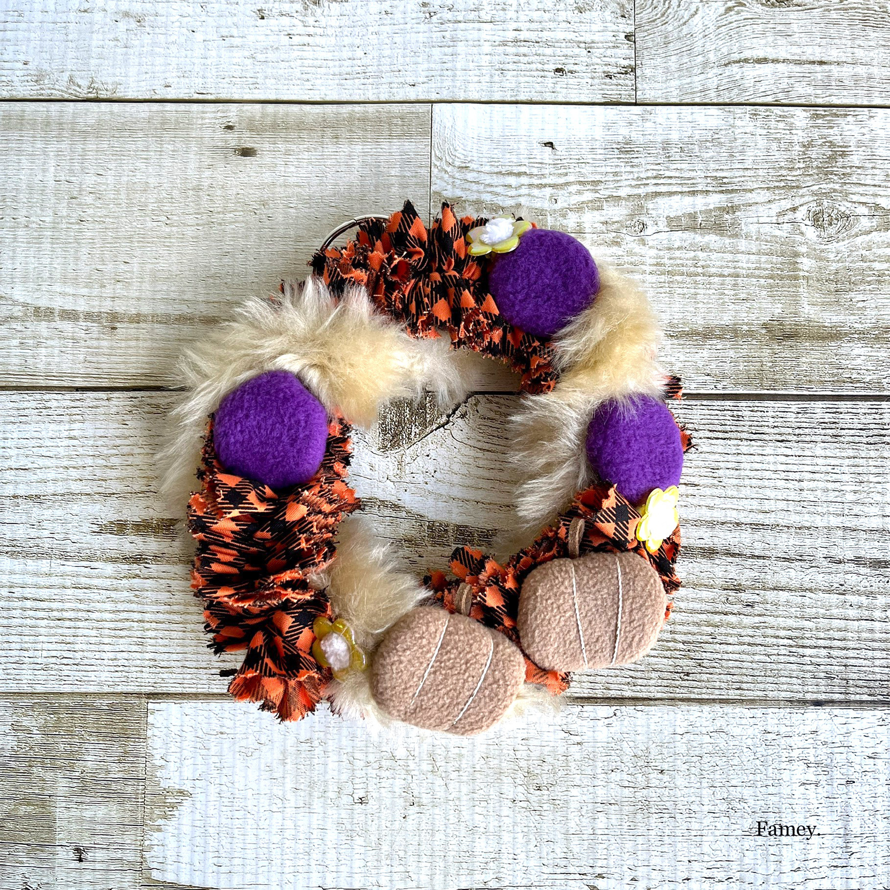 SALE！大人かわいい異素材ミックスハロウィンリース　エコファー　コットン　フリース　ハロウィン