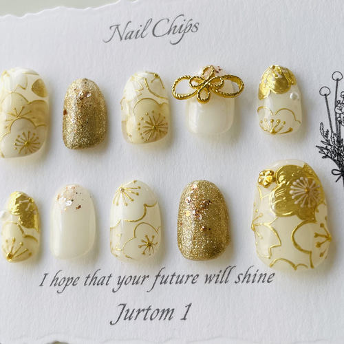 白無垢ゴールドネイル】和柄ネイル／成人式ネイル／ブライダル／振袖