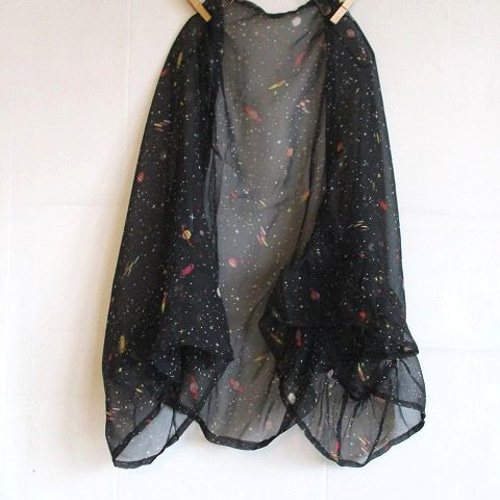 再入荷】シルク絹100％ 宇宙柄シフォンショートボレロ ストール3WAY