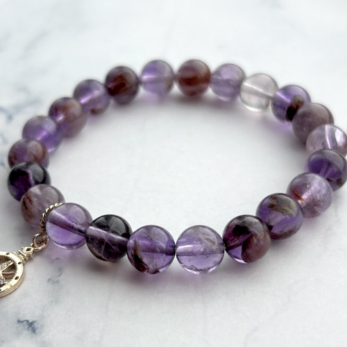天然石 アメジストガーデンクォーツ ブレスレット 8ミリ玉 紫 パープル