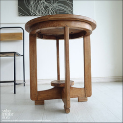 チーク無垢材 ヴィンテージサイドテーブルAnqbo14 丸テーブル 什器 無垢材テーブル 一点物 再生家具 1枚目の画像
