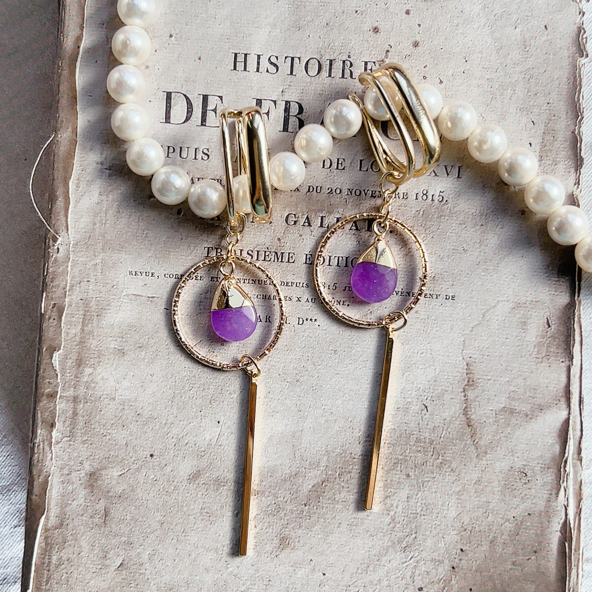 パープルジェイド　イヤーカフ•イヤーフック