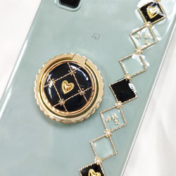 ハート ゴールド チェック クリア スマホリング付き スマホケース  iPhone/Android ホワイト ブラック 1枚目の画像