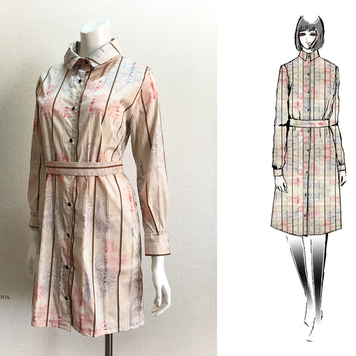 1点もの・デザイン画付き】イタリア製ストライプ生地シャツ型  