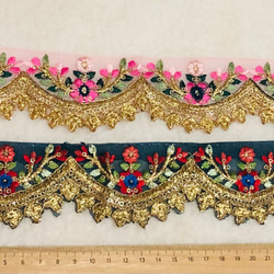 インスタ刺繍リボンフリル　ピンク　ネイビー 2枚目の画像