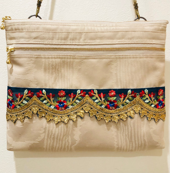 インスタ刺繍リボンフリル　ピンク　ネイビー 4枚目の画像