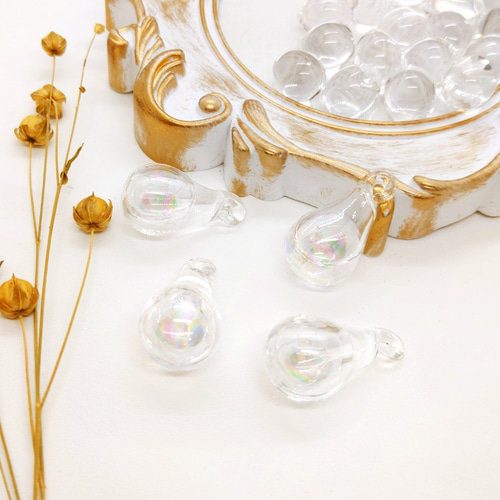 【printemps】ガラスリング　２個セット　クリア　オーロラ 再販】ガラス ドロップ チャーム オーロラクリア 16㍉ 2個