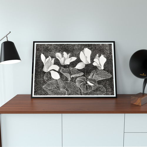 ヒトこもる 花心　複製画　黒・白 (複製画(プリモアート) - A4 黒) ヒトこもる 花心 複製画 黒・白 (複製画(プリモアート) - A4 黒)