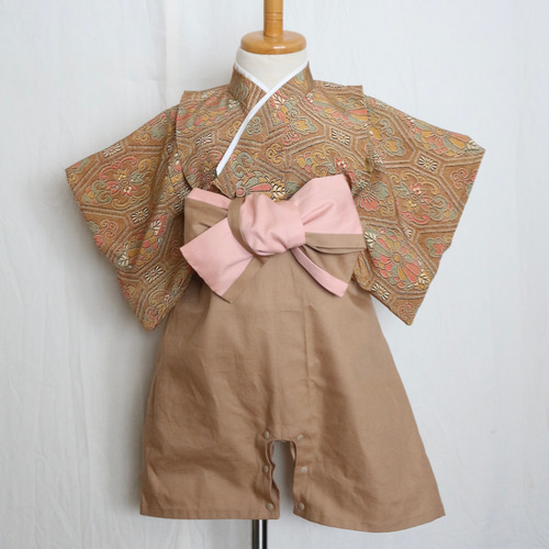 正絹着物） 袴ロンパース ベビー袴 【華紋蜀江紋】 70cm 80cm こどもの