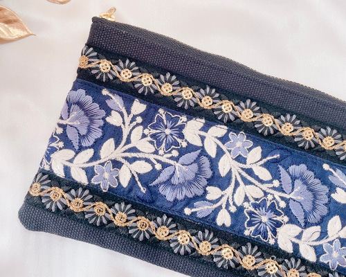 20cmファスナーポーチ インド刺繍リボン ポーチ add.y 通販