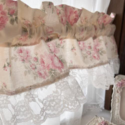 アイボリー ホワイト バラ柄が素敵な バランスカーテン カフェカーテン 4枚目の画像