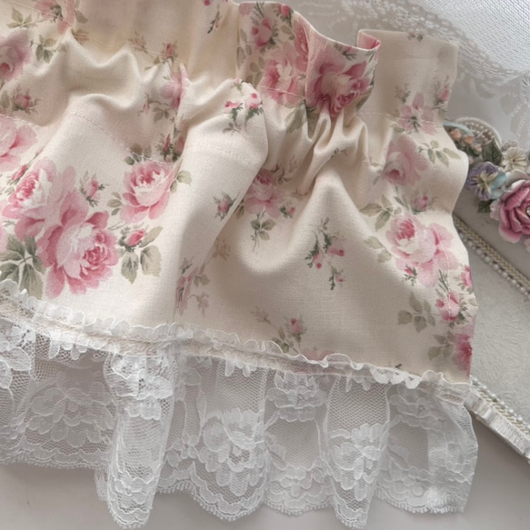 アイボリー ホワイト バラ柄が素敵な バランスカーテン カフェカーテン 7枚目の画像