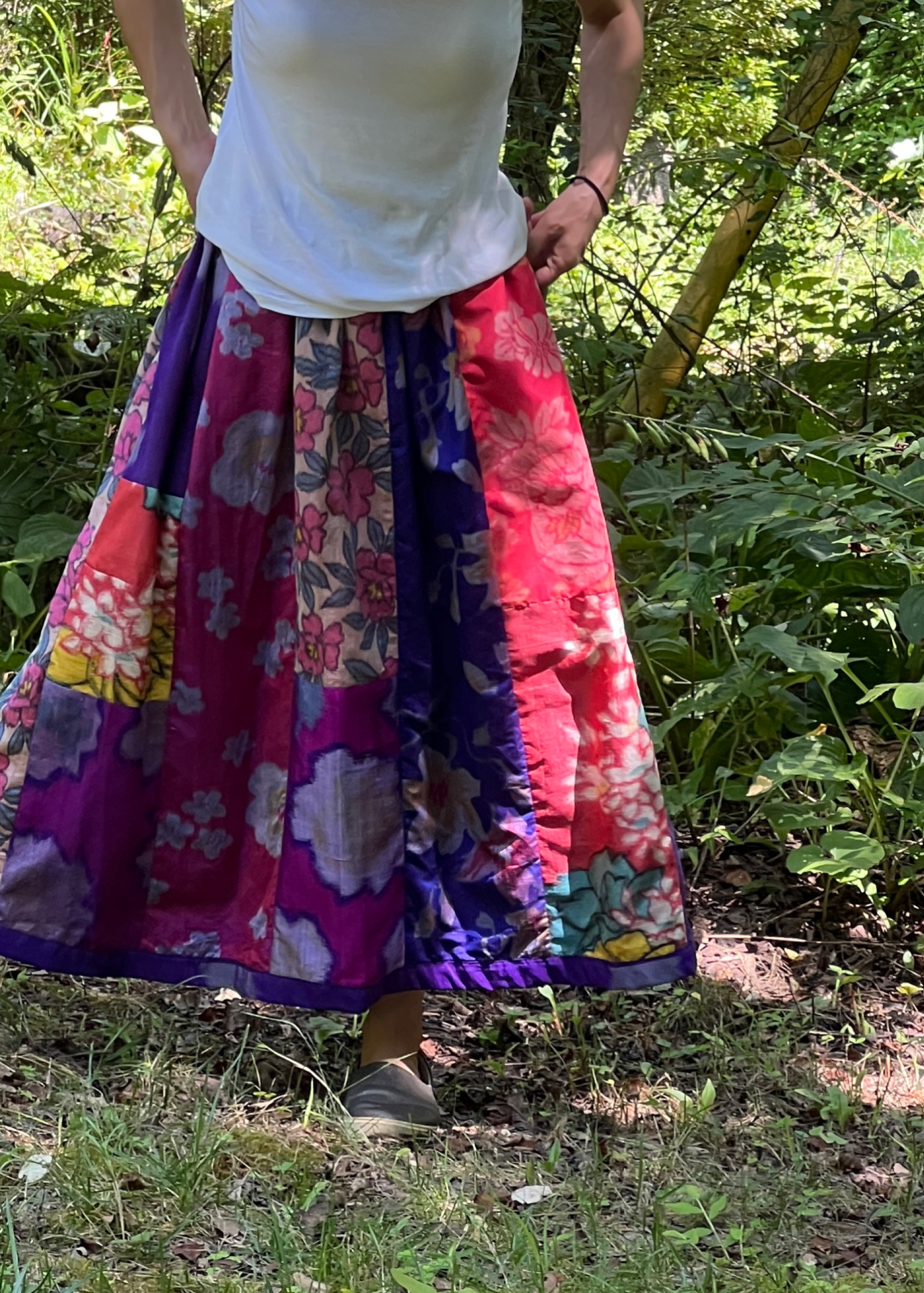 銘仙きものリメイク　8枚はぎフレアースカート