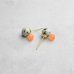 達爾馬提亞碧玉和橙色翡翠耳環天然石手術不鏽鋼耳環生日禮物 第3張的照片