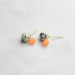 達爾馬提亞碧玉和橙色翡翠耳環天然石手術不鏽鋼耳環生日禮物 第4張的照片