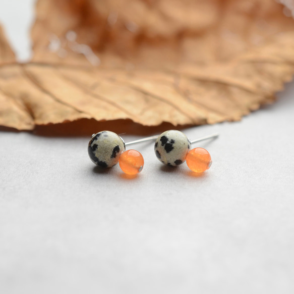 達爾馬提亞碧玉和橙色翡翠耳環天然石手術不鏽鋼耳環生日禮物 第8張的照片