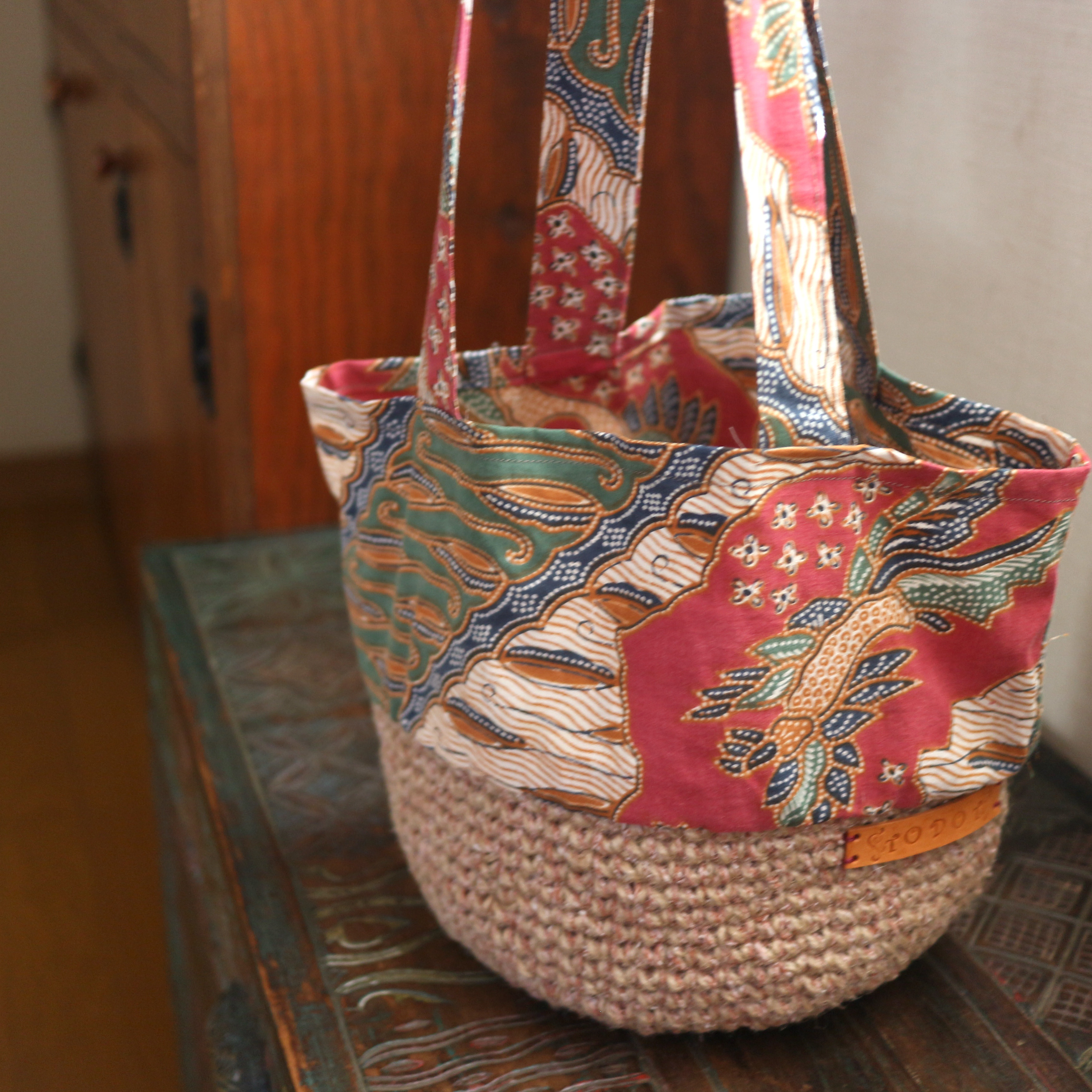 ❀2way麻紐のかごバッグ❀オールドバティック❀